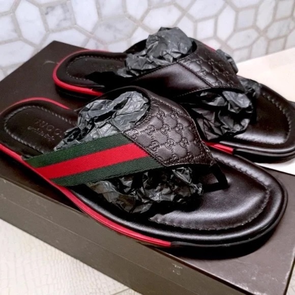 💋Rare Gucci Leather Thong Slide 'Black' 268670 A9LA0 1061 (G8.5) NWOB - Picture 3 of 15